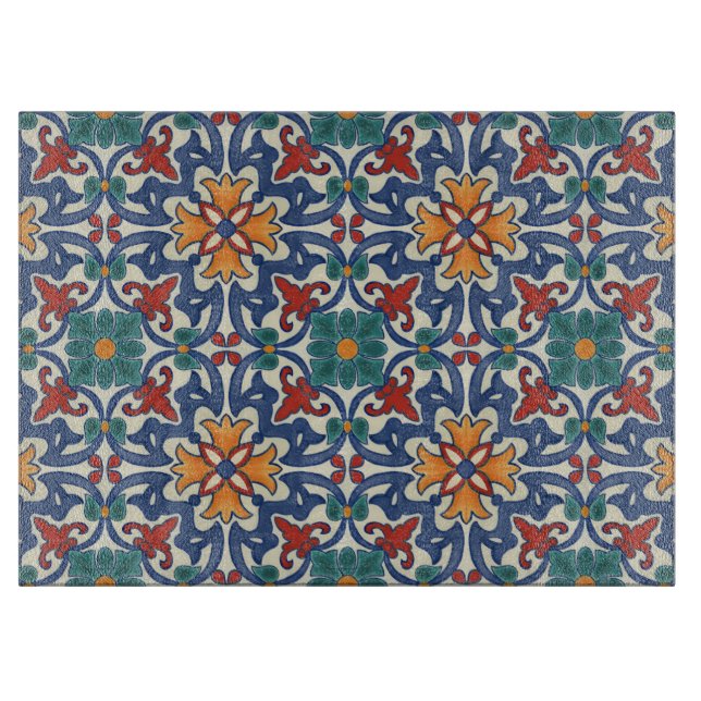 Vintage Portuguese Azulejos Tile Pattern Cutting Board (Front)