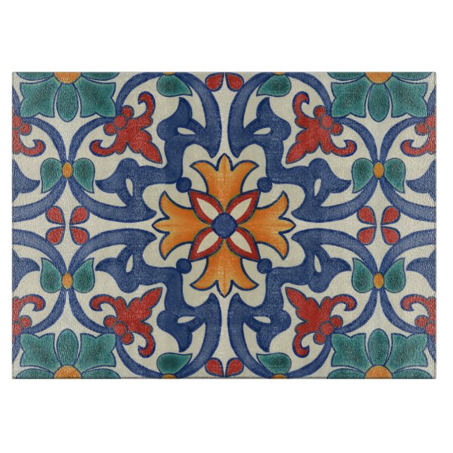 Vintage Portuguese Azulejos Tile Pattern Cutting Board (Front)