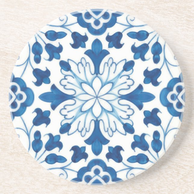 Vintage Portuguese Blue Azulejos Tile Pattern Coaster (Front)