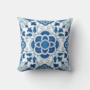 Vintage Portuguese Blue Azulejos Tile Pattern Cushion