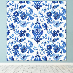 Vintage Portuguese Blue Floral Tile Canvas Print