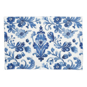 Vintage Portuguese Blue Floral Tile Pillowcase