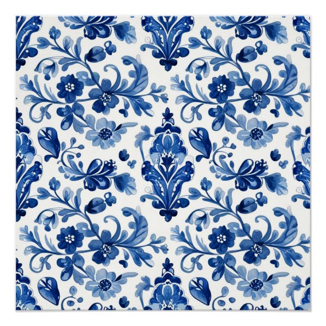 Vintage Portuguese Blue Floral Tile Poster (Front)