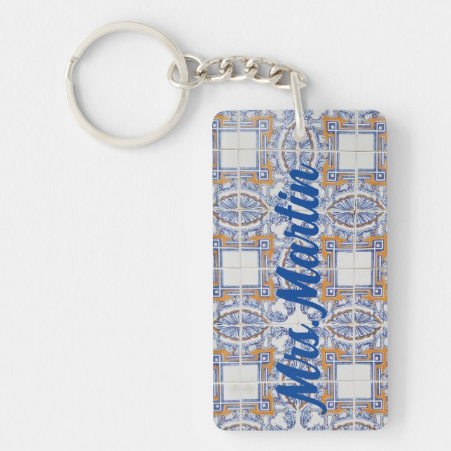 Vintage Portuguese Tile #1 Teacher Key Chain (Front)
