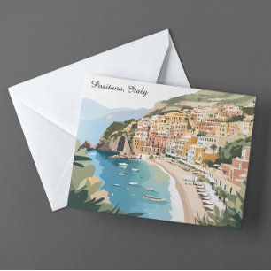 Vintage Positano Italy Amalfi Coast Travel Art Postcard