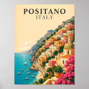 Vintage Positano Italy Travel Amalfi Coast Poster