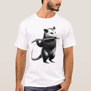 Vintage Possum Opossum Playing Flute Flutist T-Shirt