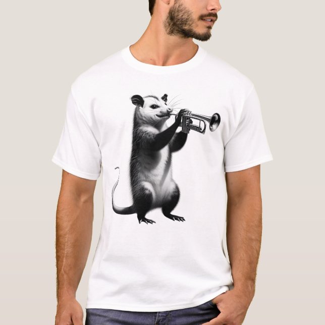 Vintage Possum Opossum Playing Trumpet Trumpetist T-Shirt (Front)