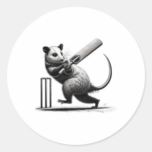 Vintage Possum Playing Cricket Opossum Lover Crick Classic Round Sticker