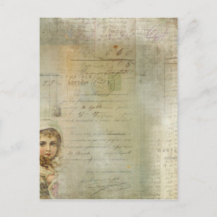 Vintage Post and Little Girl Script Collage Postcard