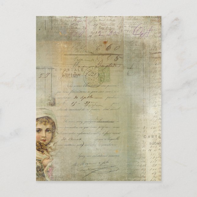 Vintage Post and Little Girl Script Collage Postcard (Front)