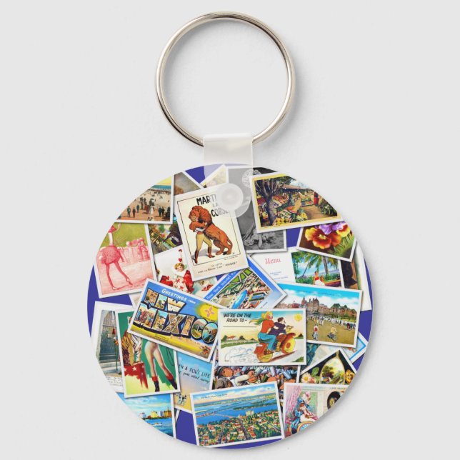 Vintage Post Card Collage Key Ring (Front)