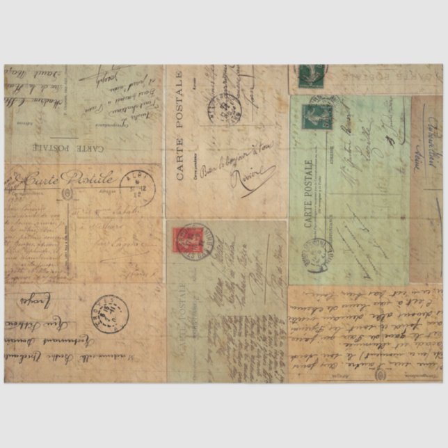 Vintage Post Card Collage Tissue Paper (Front)