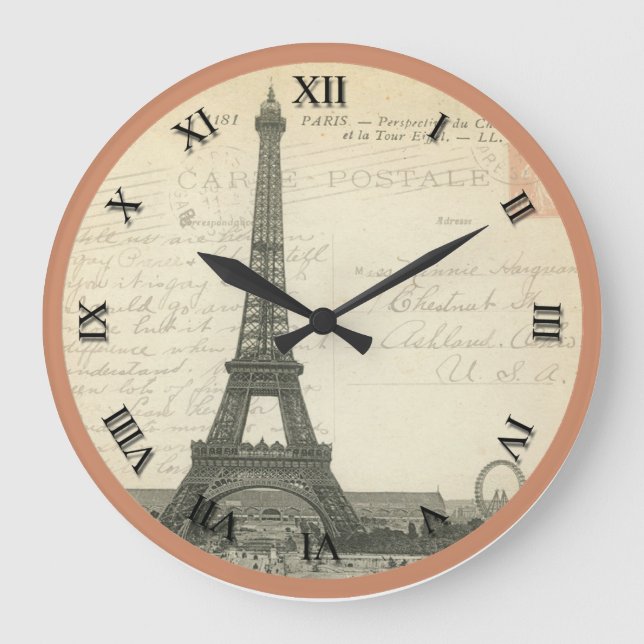 VIntage Post Card Eiffel Tower Clock (Front)