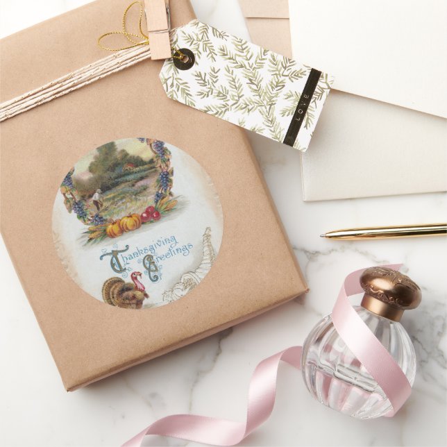 Vintage Post Card Thanksgiving Turkey Classic Round Sticker (Gifting)