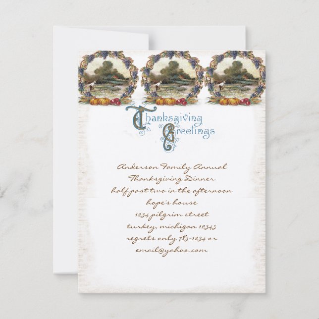 Vintage Post Card Thanksgiving Turkey Invitations (Front)