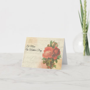 Vintage Post Mail Mother's Day Red Rose Bouquet Holiday Card