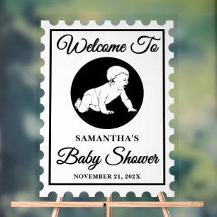 Vintage Postage Stamp Baby Shower Welcome Acrylic Sign