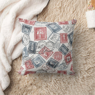 Vintage Postage Stamp Collage Pattern (1) Cushion