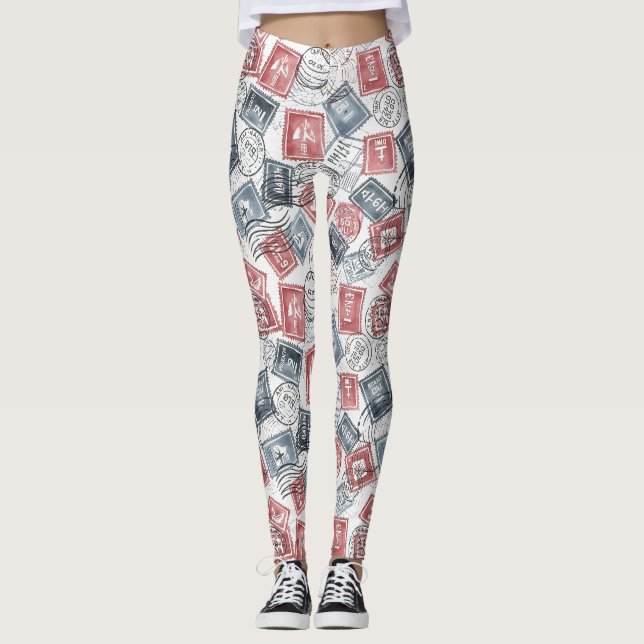 Vintage Postage Stamp Collage Pattern (1) Leggings (Front)