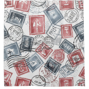 Vintage Postage Stamp Collage Pattern (1) Shower Curtain