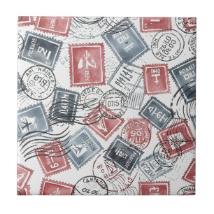 Vintage Postage Stamp Collage Pattern (1) Tile