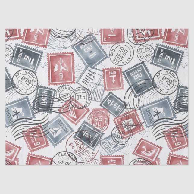 Vintage Postage Stamp Collage Pattern (1) Tissue Paper (Front)