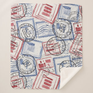 Vintage Postage Stamp Collage Pattern (2) Sherpa Blanket