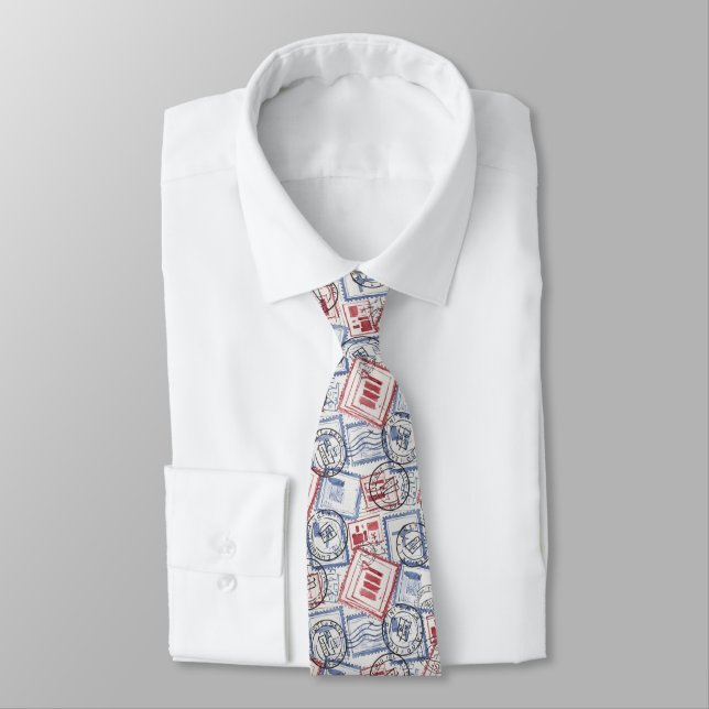 Vintage Postage Stamp Collage Pattern (2) Tie (Tied)