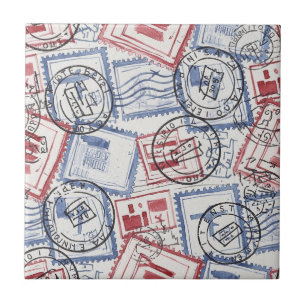 Vintage Postage Stamp Collage Pattern (2) Tile