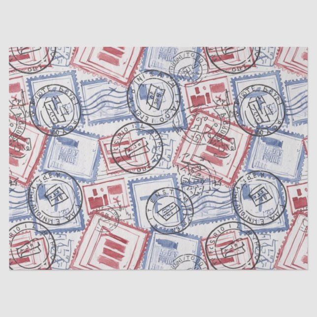Vintage Postage Stamp Collage Pattern (2) Tissue Paper (Front)