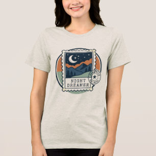 Vintage Postage Stamp Moon and Mountain Aesthetic  Tri-Blend Shirt