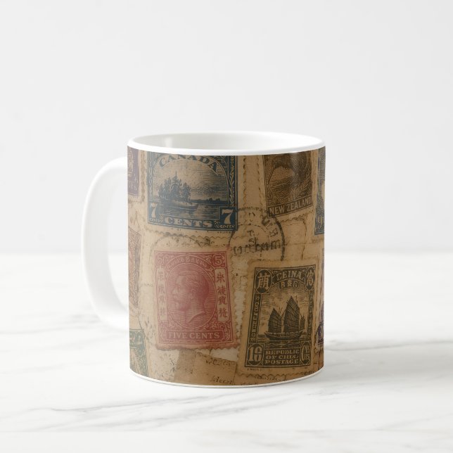 Vintage Postage Stamp Philatelic Ephemera Coffee Mug (Front Left)