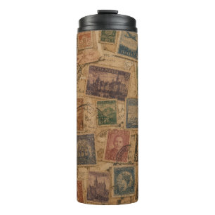 Vintage Postage Stamp Philatelic Ephemera Thermal Tumbler