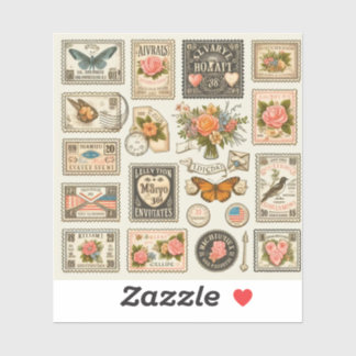 Vintage postage stamp-style stickers for invitatn