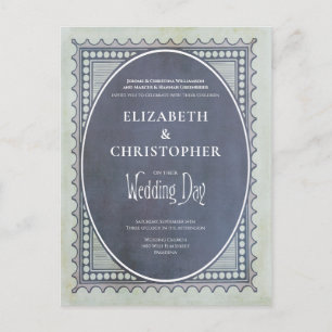 Vintage Postage Stamp Wedding Day Invitation Postcard