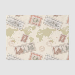 Vintage Postage Stamp World Map Travel Tissue Paper