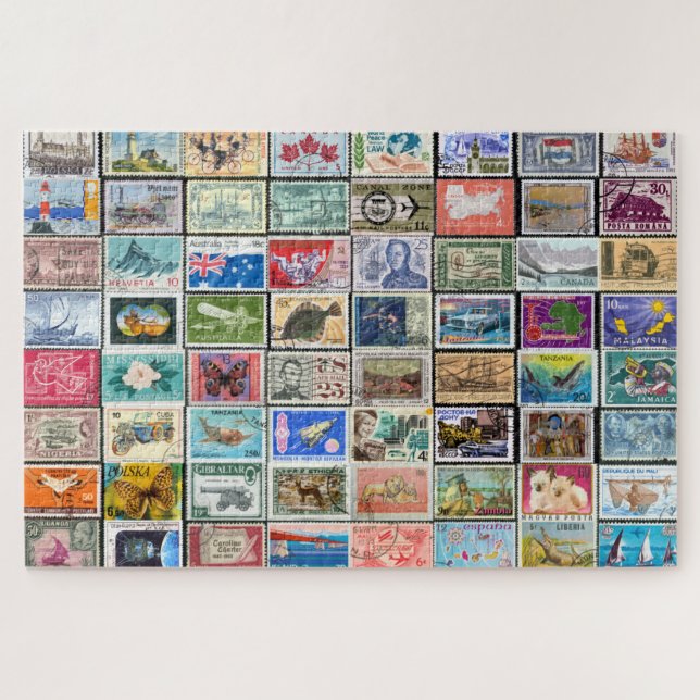 Vintage Postage Stamps Collage Jigsaw Puzzle (Horizontal)