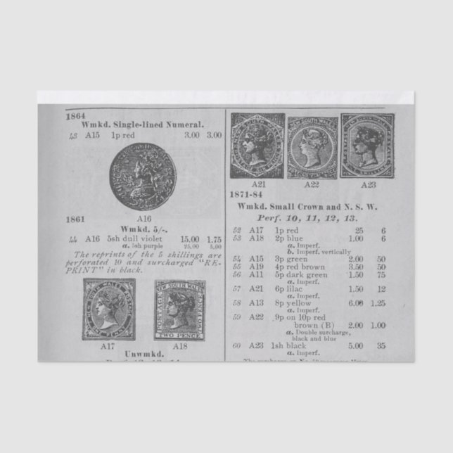 Vintage Postage Stamps Tissue Paper (Front)