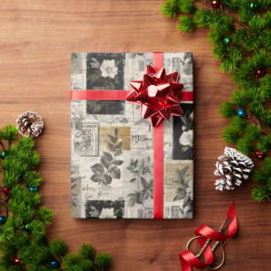 Vintage Postal Stamps Marks Wrapping Paper