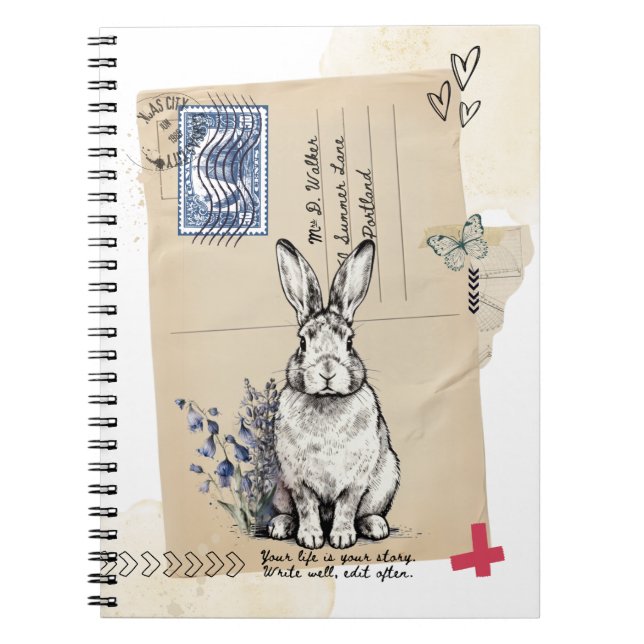 Vintage Postcard Bunny Rabbit Notebook Journal (Front)