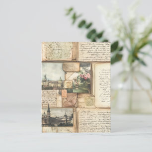 Vintage Postcard Collage with European Letters