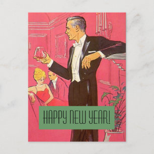 Vintage Postcard Happy New Year Gentleman Toasts