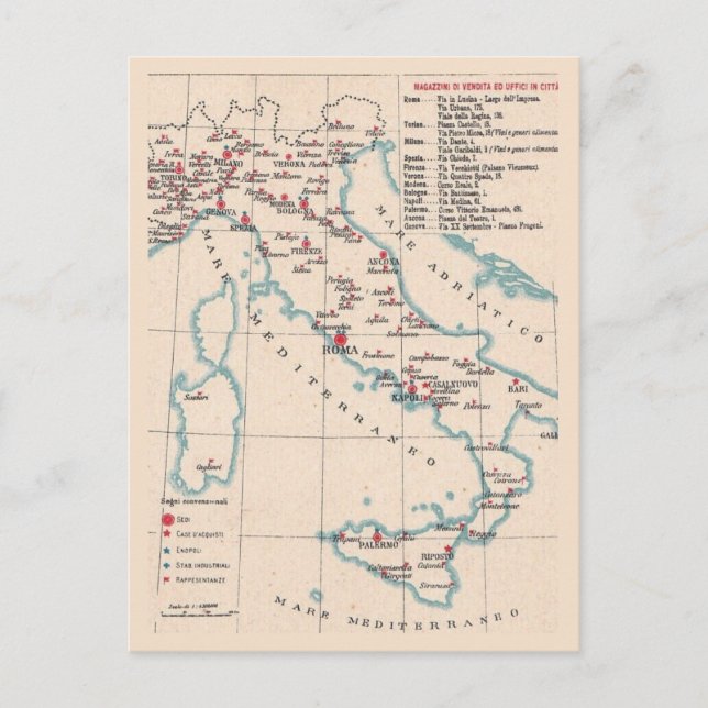 Vintage Postcard Map of Italy (Front)
