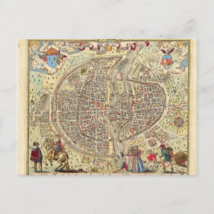 Vintage Postcard Old Map of Paris university 1576