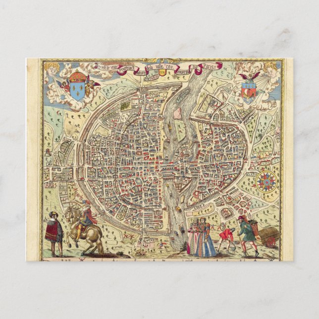 Vintage Postcard Old Map of Paris university 1576 (Front)