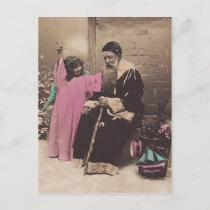 Vintage Postcard Santa Claus Pere Noel & Angel