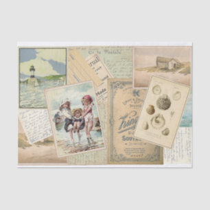 Vintage Postcard Seaside Beach Collage Tissue Paper