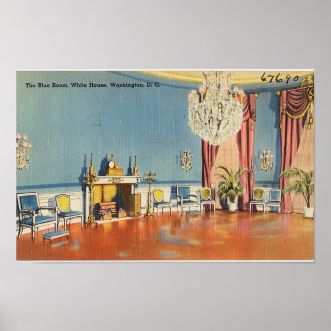 Vintage Postcard ,The White House Blue Room Poster (Front)