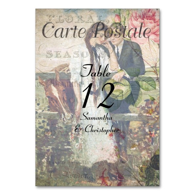 Vintage postcard wedding table number (Front)